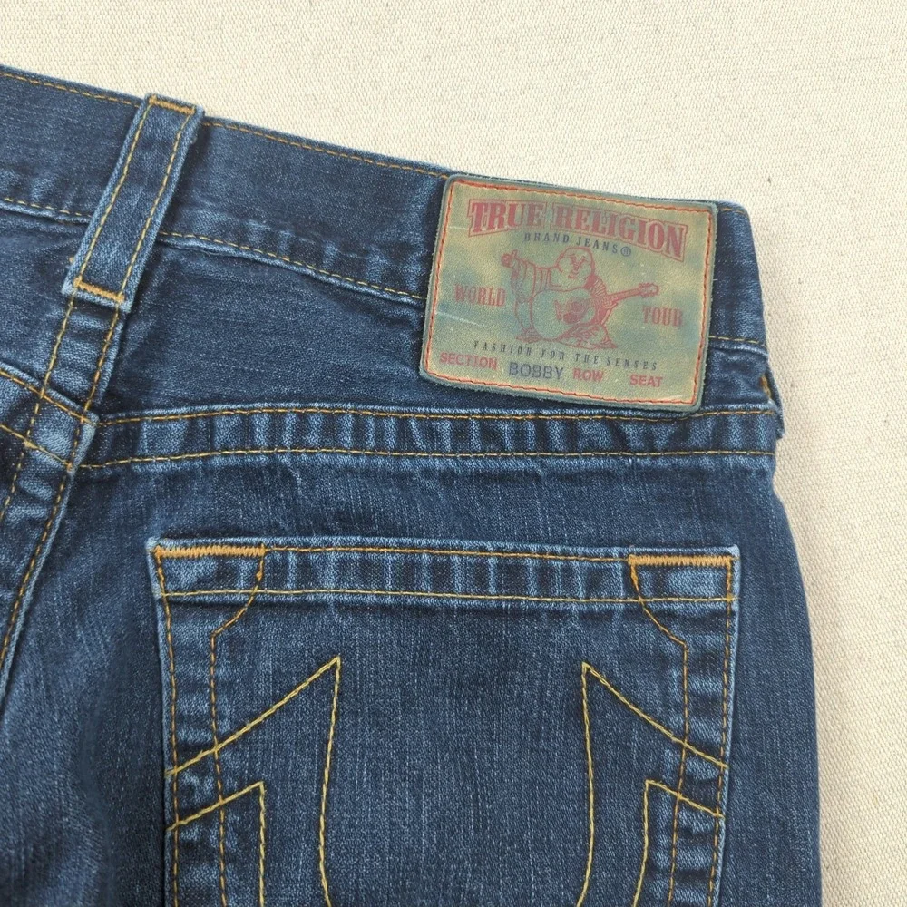 True Religion Jeans Mens 32x29 Blue Bobby Straight Dark Wash Hemmed